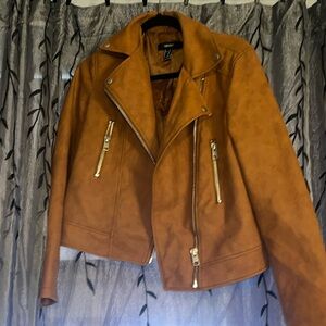 Forever 21 camel colored cropped leather jacket size m
